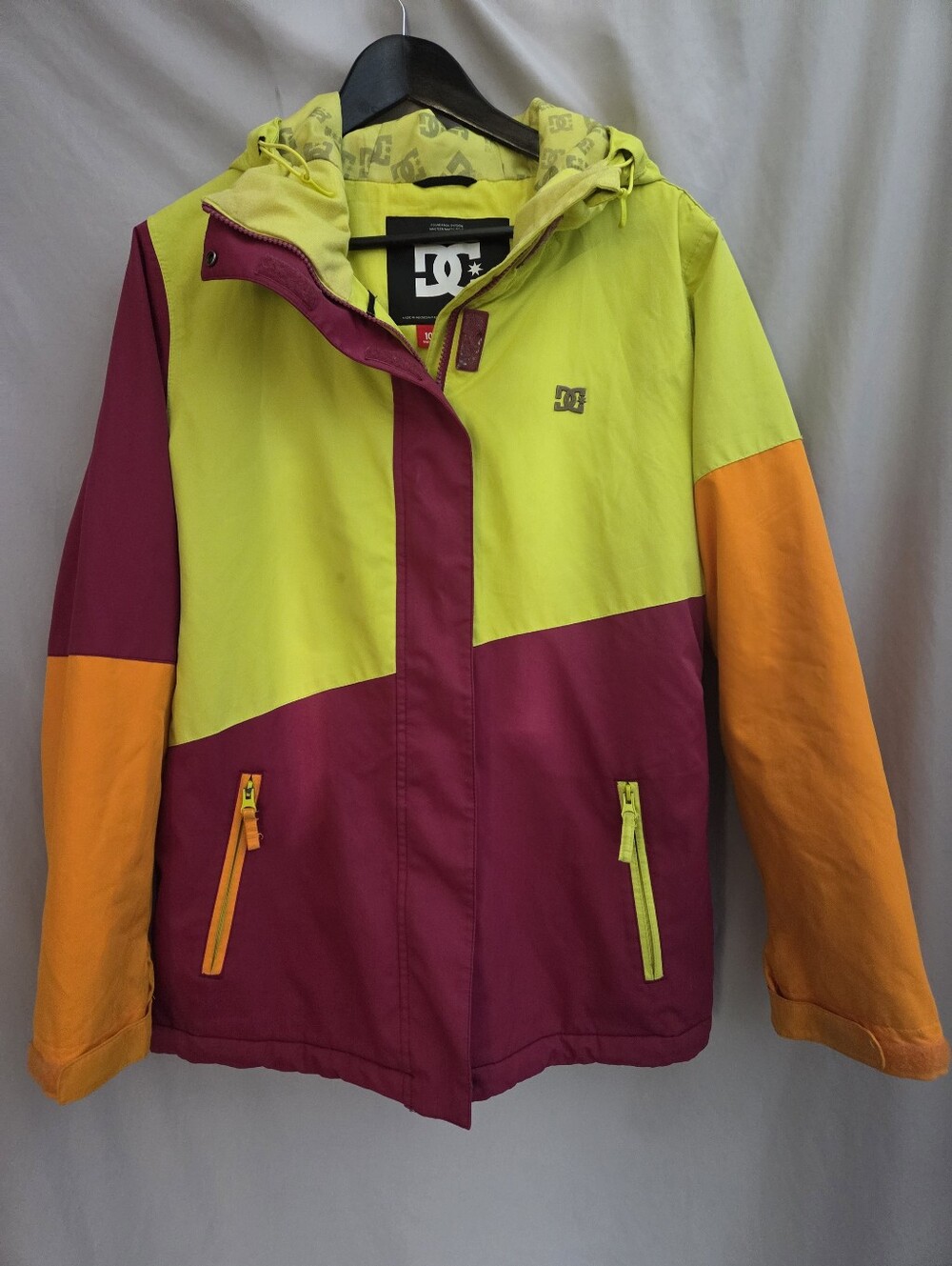DC Colorblock Hooded Board Jacket in Lime, Berry & Orange